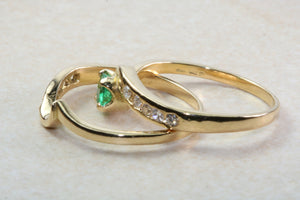 Emerald and Diamond Bridal Set Rings. 18ct Yellow Gold.Perfect Engagement,Anniversary, Birthday Dress Ring.Graduation or Birthday Gift