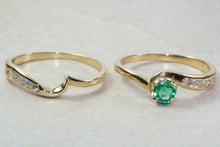 Load image into Gallery viewer, Emerald and Diamond Bridal Set Rings. 18ct Yellow Gold.Perfect Engagement,Anniversary, Birthday Dress Ring.Graduation or Birthday Gift