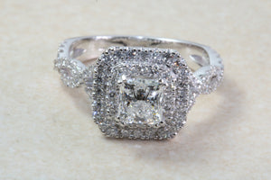 Platinum Natural Diamond Engagement ring,GIA Cert middle Diamond 1.01ct F SI 1 grade, outer Diamonds 0.69ct. Square Princess cut Centre Diam
