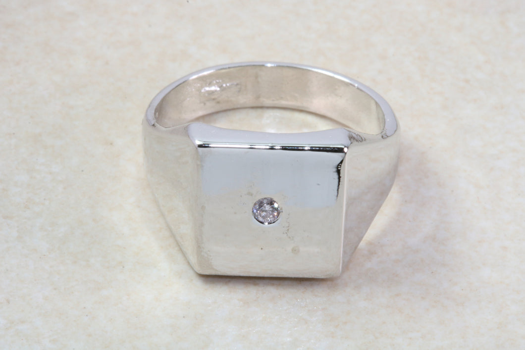 Sterling silver gents Diamond set signet ring. Real round cut Diamond. Perfect gift idea for any occasion