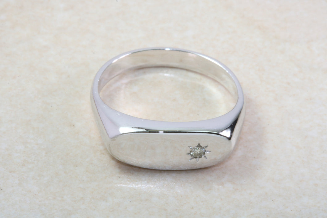 Sterling silver gents Diamond set signet ring. Real round cut Diamond. Perfect gift idea for any occasion