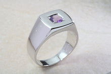 Load image into Gallery viewer, Sterling silver gents Amethyst set signet ring. Real round cut Amethyst. Perfect gift idea for any occasion