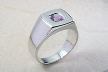 Load image into Gallery viewer, Sterling silver gents Amethyst set signet ring. Real round cut Amethyst. Perfect gift idea for any occasion