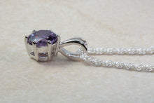Load image into Gallery viewer, Natural Amethyst Necklace.Sterling Silver with 5.00 mm Round Amethyst Pendant Chain, birthday, anniversary or graduation gift