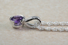 Load image into Gallery viewer, Natural Amethyst Necklace.Sterling Silver with 4.00 mm Round Amethyst Pendant Chain, birthday, anniversary or graduation gift