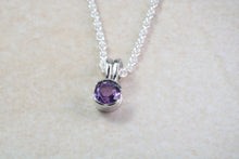 Load image into Gallery viewer, Natural Amethyst Necklace.Sterling Silver with 4.00 mm Round Amethyst Pendant Chain, birthday, anniversary or graduation gift