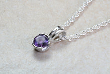 Load image into Gallery viewer, Natural Amethyst Necklace.Sterling Silver with 4.00 mm Round Amethyst Pendant Chain, birthday, anniversary or graduation gift