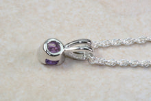 Load image into Gallery viewer, Natural Amethyst Necklace.Sterling Silver with 4.00 mm Round Amethyst Pendant Chain, birthday, anniversary or graduation gift
