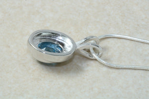Natural Blue Topaz Necklace.Sterling Silver Real Oval Cut Blue Topaz Pendant and Chain .Ideal 16th,18th,21st Birthday gift.Anniversary Gift.