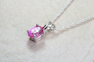 Natural Pink Topaz Necklace. Silver with Oval Topaz Pendant and Chain, birthday, anniversary or graduation gift. January birthstone
