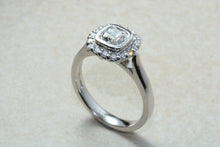 Load image into Gallery viewer, Platinum Natural Diamond Engagement ring,GIA Cert middle Diamond 0.51ct D VS2 grade, outer Diamonds 0.32ct. Square Cushion cut Centre Diamd