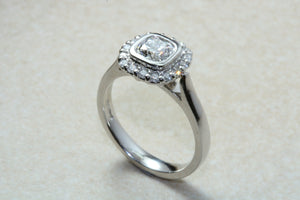Platinum Natural Diamond Engagement ring,GIA Cert middle Diamond 0.51ct D VS2 grade, outer Diamonds 0.32ct. Square Cushion cut Centre Diamd