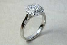 Load image into Gallery viewer, Platinum Natural Diamond Engagement ring,GIA Cert middle Diamond 0.51ct D VS2 grade, outer Diamonds 0.32ct. Square Cushion cut Centre Diamd