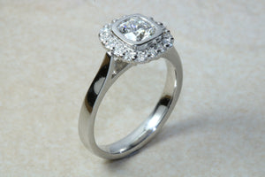 Platinum Natural Diamond Engagement ring,GIA Cert middle Diamond 0.51ct D VS2 grade, outer Diamonds 0.32ct. Square Cushion cut Centre Diamd
