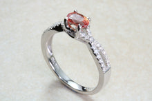 Load image into Gallery viewer, Natural Orange Sapphire and Diamond set Ring. Oval Pink Sapphire on Cross Over Diamond Ring. Engagement, Dress, Anniversary ,Statement Ring