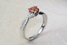 Load image into Gallery viewer, Natural Orange Sapphire and Diamond set Ring. Oval Pink Sapphire on Cross Over Diamond Ring. Engagement, Dress, Anniversary ,Statement Ring