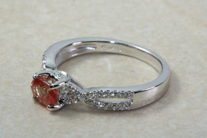 Natural Orange Sapphire and Diamond set Ring. Oval Pink Sapphire on Cross Over Diamond Ring. Engagement, Dress, Anniversary ,Statement Ring