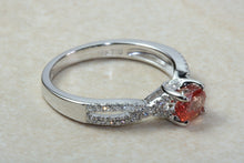 Load image into Gallery viewer, Natural Orange Sapphire and Diamond set Ring. Oval Pink Sapphire on Cross Over Diamond Ring. Engagement, Dress, Anniversary ,Statement Ring