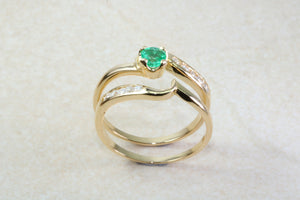 Emerald and Diamond Bridal Set Rings. 18ct Yellow Gold.Perfect Engagement,Anniversary, Birthday Dress Ring.Graduation or Birthday Gift