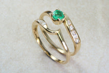 Load image into Gallery viewer, Emerald and Diamond Bridal Set Rings. 18ct Yellow Gold.Perfect Engagement,Anniversary, Birthday Dress Ring.Graduation or Birthday Gift