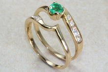 Load image into Gallery viewer, Emerald and Diamond Bridal Set Rings. 18ct Yellow Gold.Perfect Engagement,Anniversary, Birthday Dress Ring.Graduation or Birthday Gift