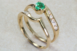 Emerald and Diamond Bridal Set Rings. 18ct Yellow Gold.Perfect Engagement,Anniversary, Birthday Dress Ring.Graduation or Birthday Gift