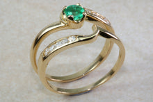 Load image into Gallery viewer, Emerald and Diamond Bridal Set Rings. 18ct Yellow Gold.Perfect Engagement,Anniversary, Birthday Dress Ring.Graduation or Birthday Gift