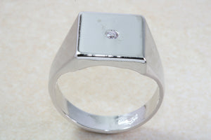 Sterling silver gents Diamond set signet ring. Real round cut Diamond. Perfect gift idea for any occasion