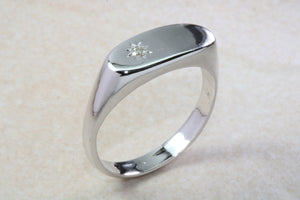 Sterling silver gents Diamond set signet ring. Real round cut Diamond. Perfect gift idea for any occasion