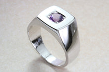 Load image into Gallery viewer, Sterling silver gents Amethyst set signet ring. Real round cut Amethyst. Perfect gift idea for any occasion