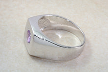 Load image into Gallery viewer, Sterling silver gents Amethyst set signet ring. Real round cut Amethyst. Perfect gift idea for any occasion