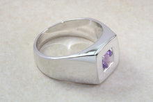 Load image into Gallery viewer, Sterling silver gents Amethyst set signet ring. Real round cut Amethyst. Perfect gift idea for any occasion