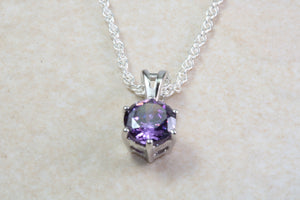 Natural Amethyst Necklace.Sterling Silver with 5.00 mm Round Amethyst Pendant Chain, birthday, anniversary or graduation gift