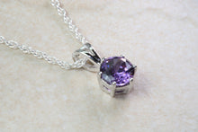 Load image into Gallery viewer, Natural Amethyst Necklace.Sterling Silver with 5.00 mm Round Amethyst Pendant Chain, birthday, anniversary or graduation gift
