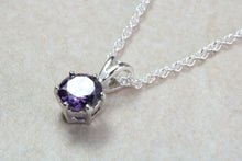 Load image into Gallery viewer, Natural Amethyst Necklace.Sterling Silver with 5.00 mm Round Amethyst Pendant Chain, birthday, anniversary or graduation gift