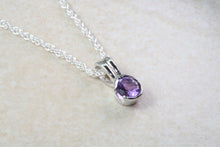 Load image into Gallery viewer, Natural Amethyst Necklace.Sterling Silver with 4.00 mm Round Amethyst Pendant Chain, birthday, anniversary or graduation gift