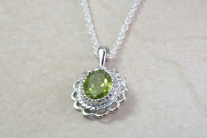 Natural Peridot Gemstone Pendant.Sterling Silver Peridot Necklace.Perfect 16th,18th,21st birthday or Anniversary Gift.Pendant with Chain