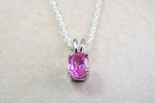 Load image into Gallery viewer, Natural Pink Topaz Necklace. Silver with Oval Topaz Pendant and Chain, birthday, anniversary or graduation gift. January birthstone