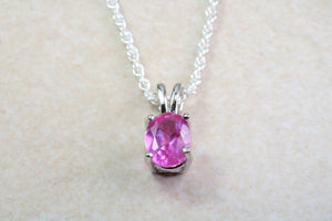 Natural Pink Topaz Necklace. Silver with Oval Topaz Pendant and Chain, birthday, anniversary or graduation gift. January birthstone