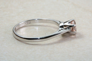 Simple Natural Morganite Solitaire. 18ct White Gold. Simple ring set with over Half carat Round cut Morganite