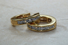 Load image into Gallery viewer, Diamond set half hoop earrings. 18ct Gold with Latchback fittings.Perfect gift solution for any occasion. F VS1 grade Diamonds