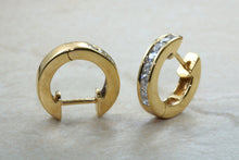 Load image into Gallery viewer, Diamond set half hoop earrings. 18ct Gold with Latchback fittings.Perfect gift solution for any occasion. F VS1 grade Diamonds