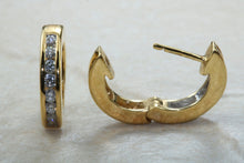 Load image into Gallery viewer, Diamond set half hoop earrings. 18ct Gold with Latchback fittings.Perfect gift solution for any occasion. F VS1 grade Diamonds