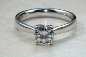 1.00 ct Radiant cut Forever One Moissanite Platinum Soitaire. DEF colour VVS1 clarity.