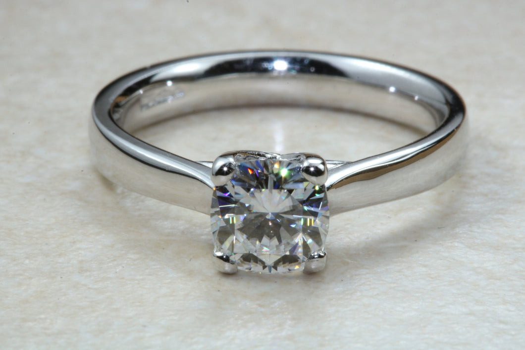 1.00 ct Radiant cut Forever One Moissanite Platinum Soitaire. DEF colour VVS1 clarity.