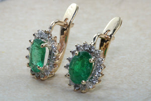 Emerald and Diamond set Yellow Gold Earrings