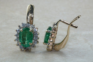Emerald and Diamond set Yellow Gold Earrings