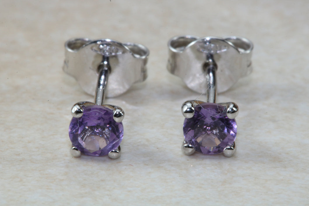 Natural Amethyst stud earrings, 18ct white gold, four claw solitaire studs,February birthstone,Aquarius zodiac gem.Ideal gift solution