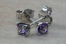 Load image into Gallery viewer, Natural Amethyst stud earrings, 18ct white gold, four claw solitaire studs,February birthstone,Aquarius zodiac gem.Ideal gift solution