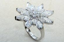 Load image into Gallery viewer, Very very large dress or statement ring, diamond white cubic zirconias set in sterling silver. snowflake ring. Perfect gift solution